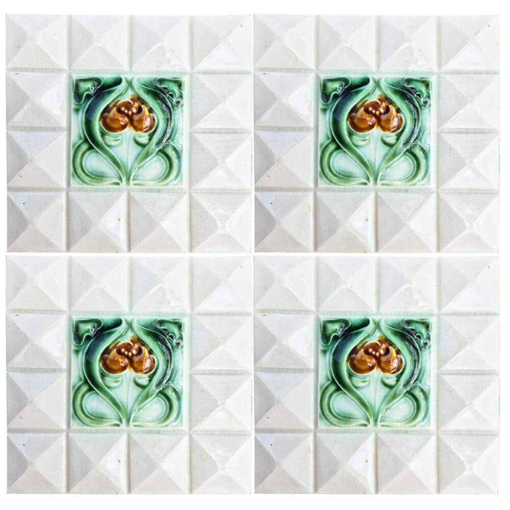 1 of the 60 Cream White Corners Art Deco Middle Glazed Tiles by Societe Morialme