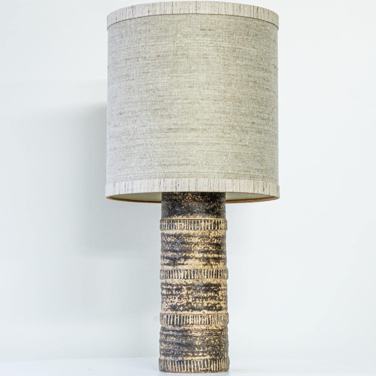 Beige Textured Ceramic Floor Table Lamp, Custom Matching Lampshade by R. Houben