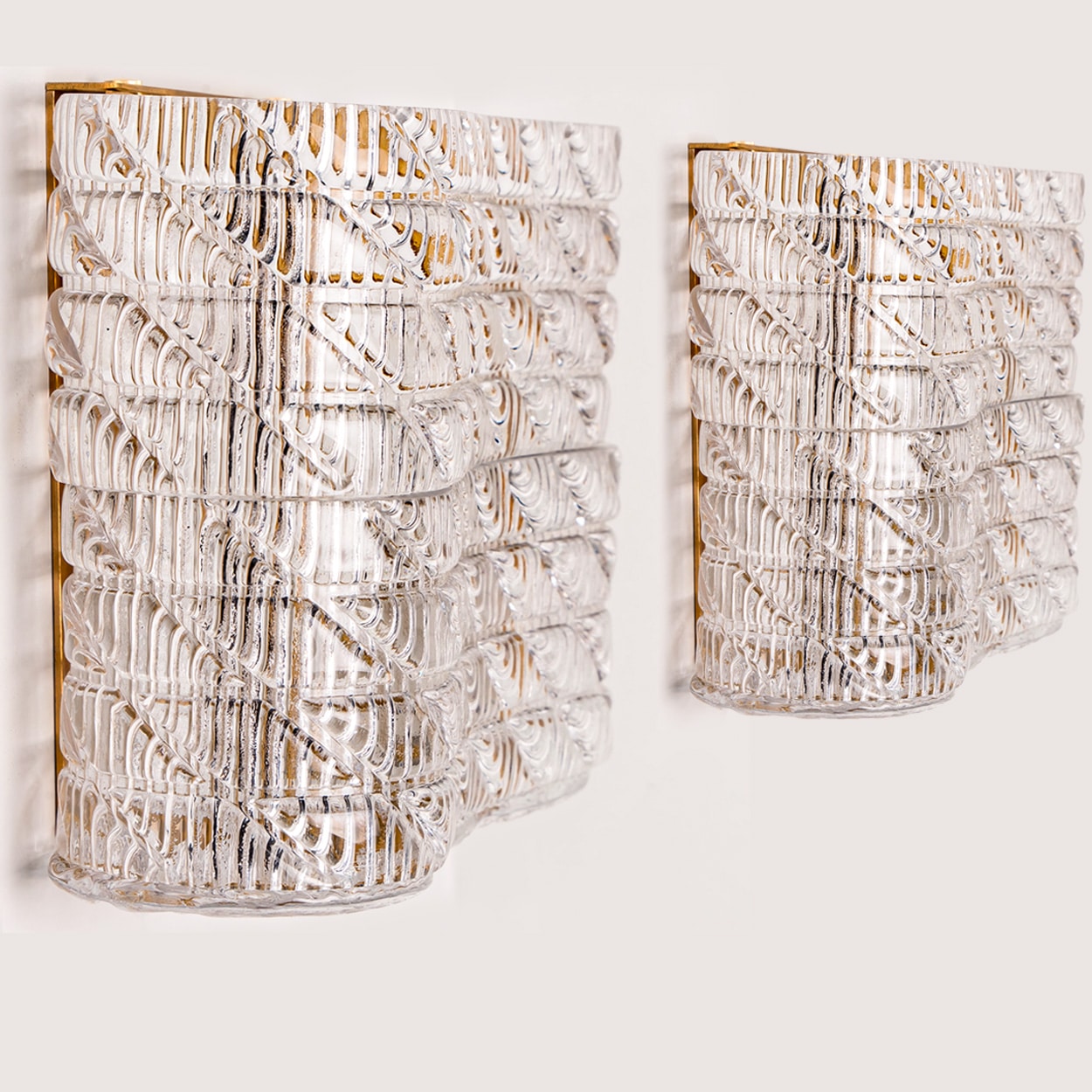 Several Square Organic Ribbed Glass Wall Lights, Italy