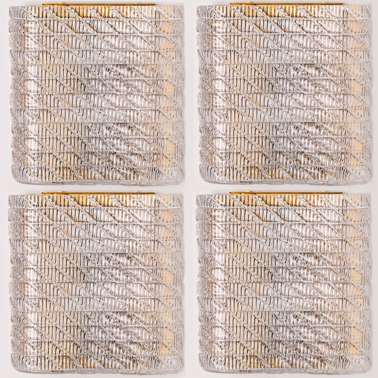 Several Square Wall Lights Ribbed Glass, Italy