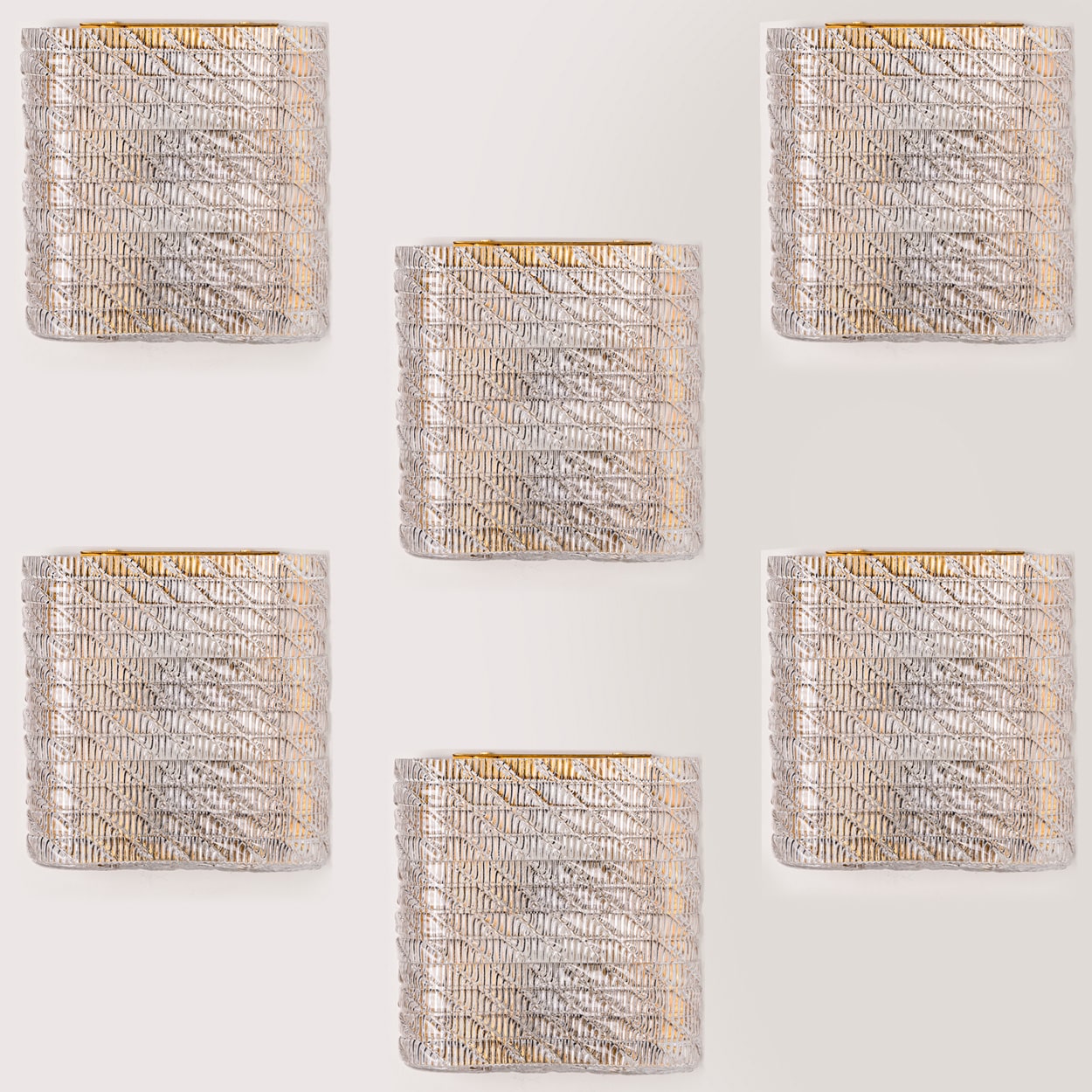 Several Square Wall Lights Ribbed Glass, Italy