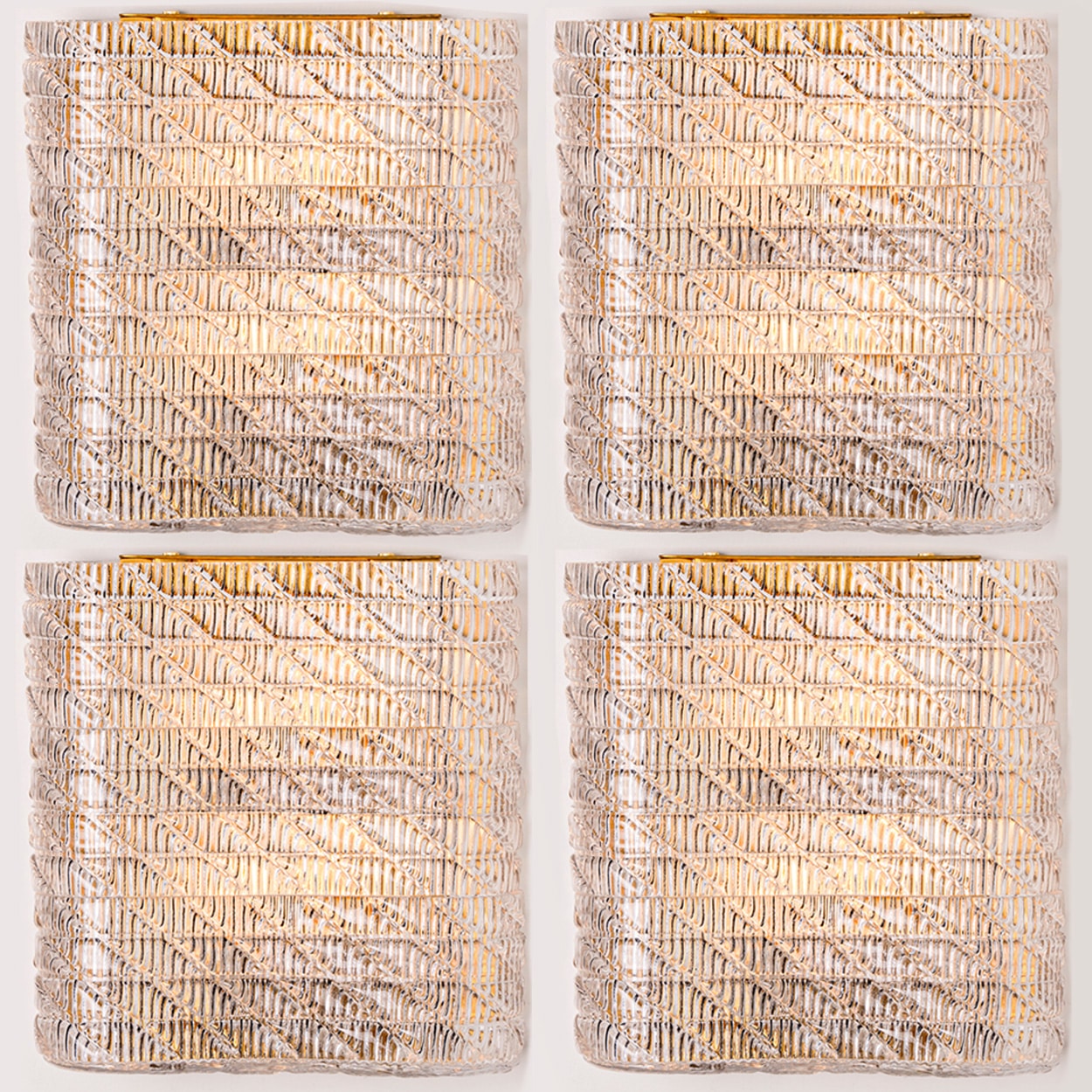 Several Square Wall Lights Ribbed Glass, Italy