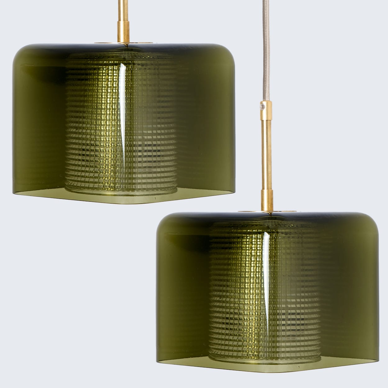 1 of the 3 Green Glass Cube Pendants by Carl Fagerlund for Orrefors, 1960s