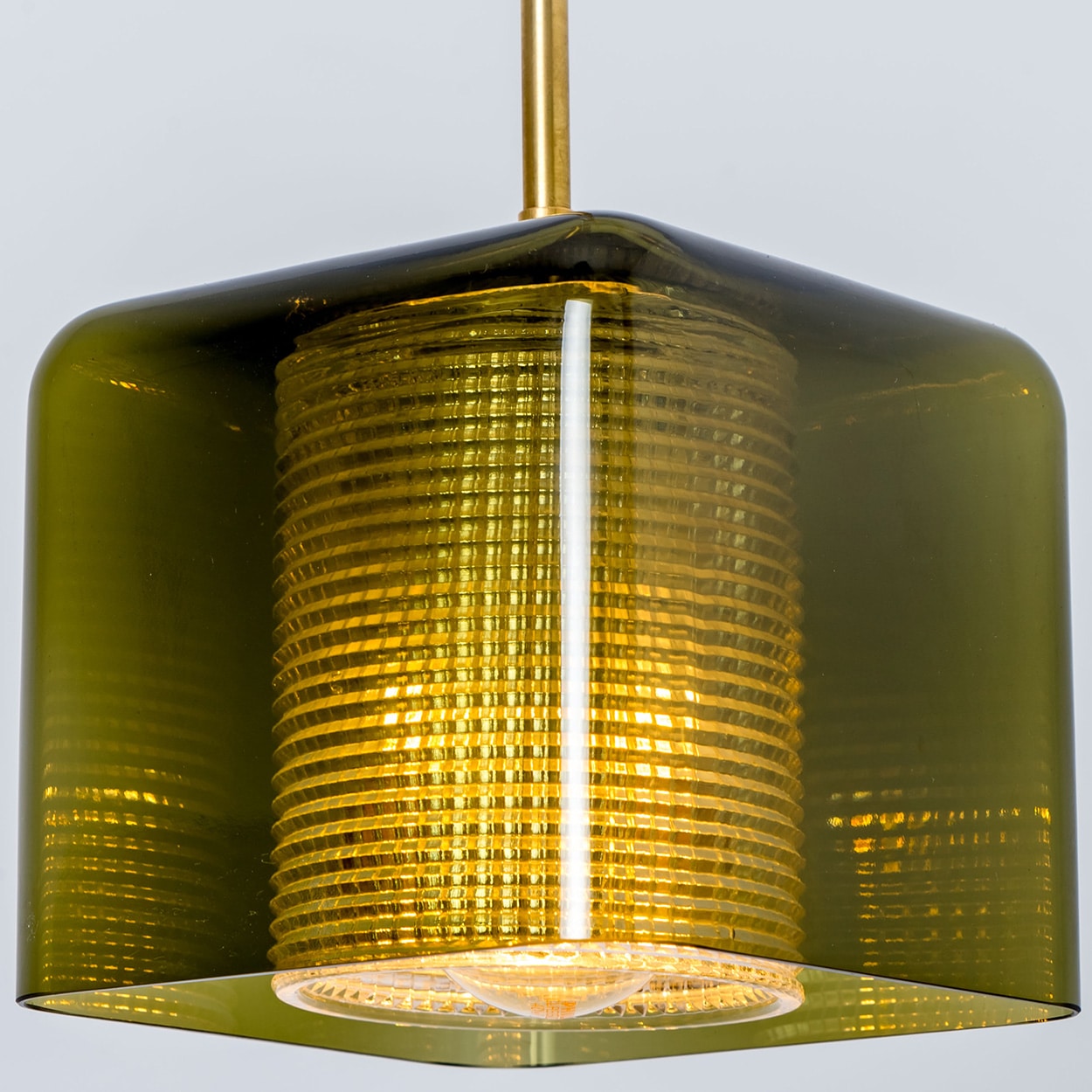 1 of the 3 Green Glass Cube Pendants by Carl Fagerlund for Orrefors, 1960s