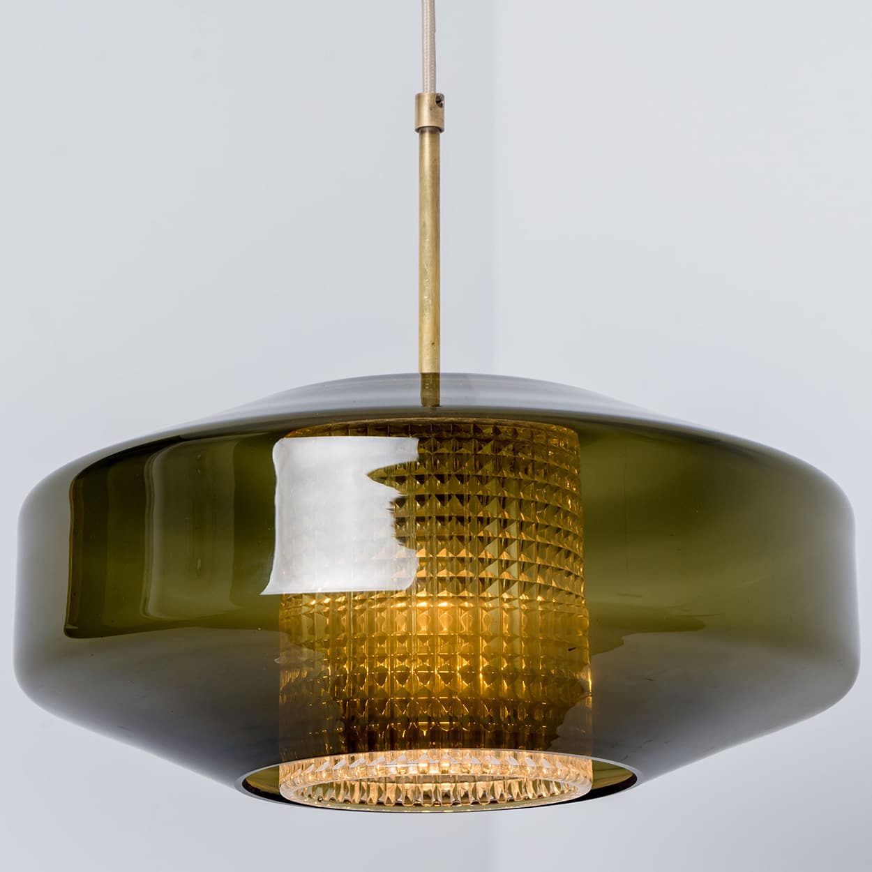 Pair of Green Glass Disc Pendants by Carl Fagerlund for Orrefors, 1960s