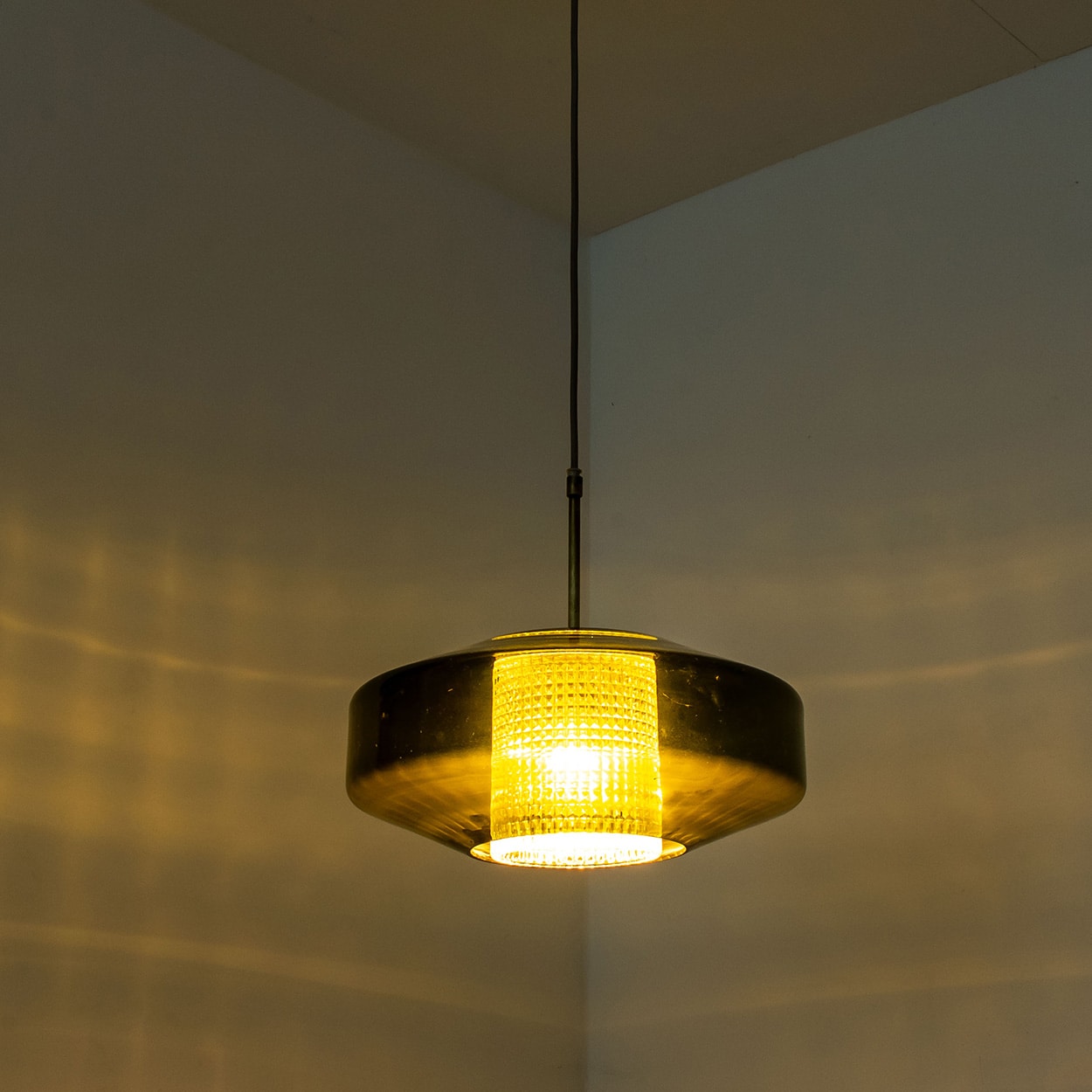 Pair of Green Glass Disc Pendants by Carl Fagerlund for Orrefors, 1960s