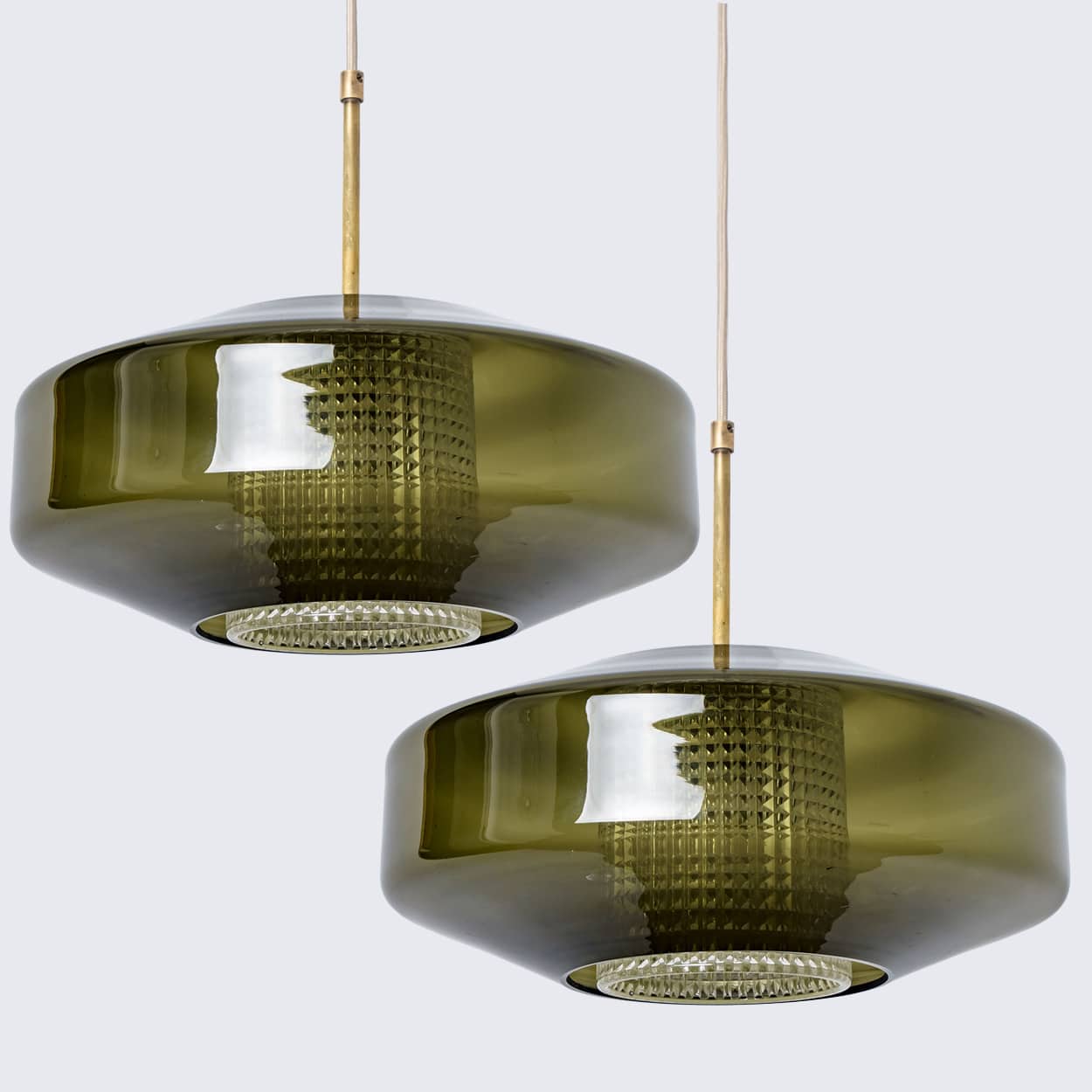 Pair of Green Glass Disc Pendants by Carl Fagerlund for Orrefors, 1960s