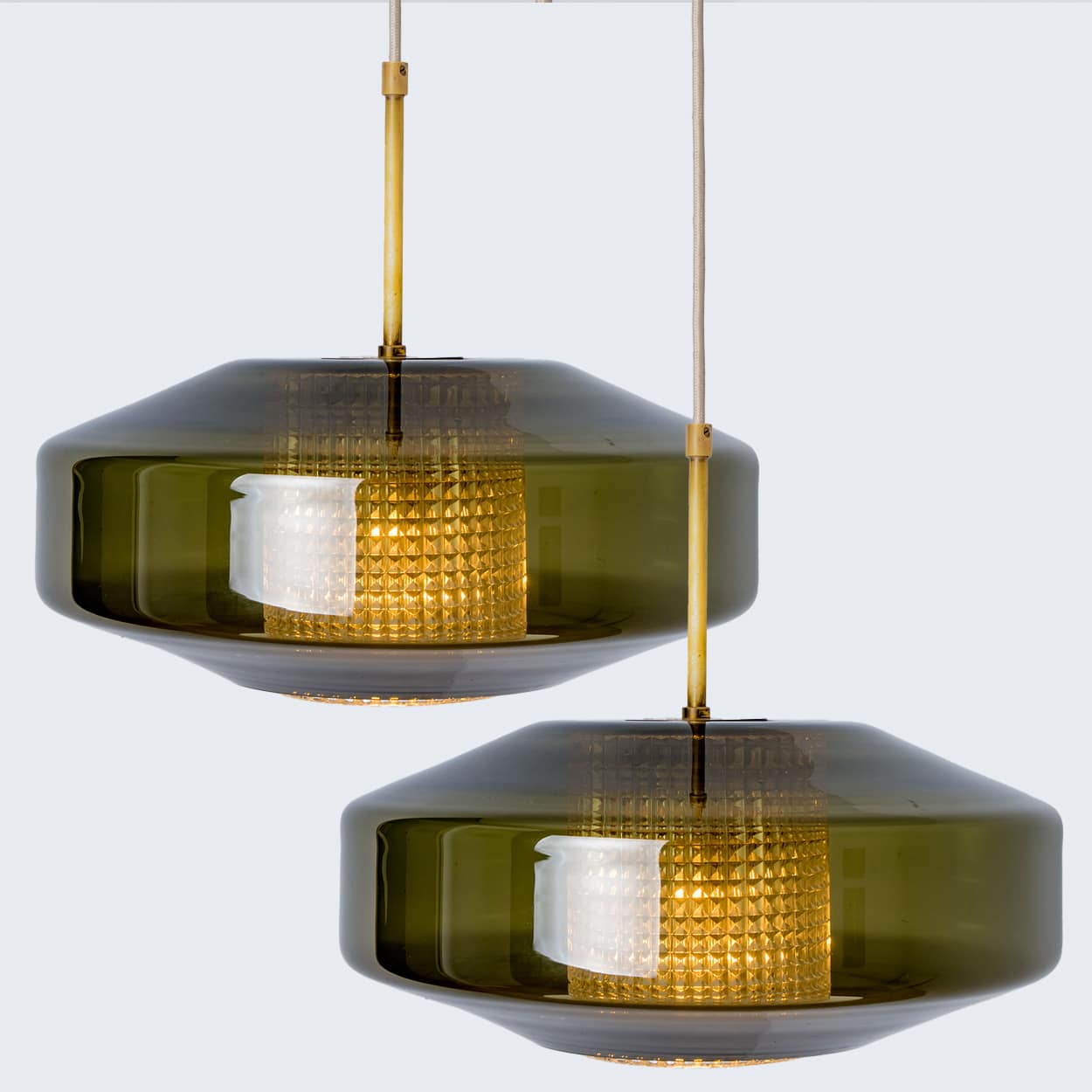 Pair of Green Glass Disc Pendants by Carl Fagerlund for Orrefors, 1960s