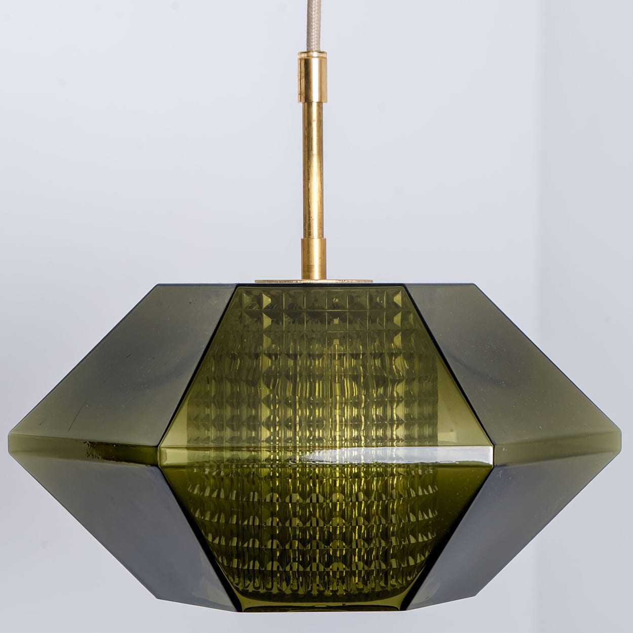 1 of the 3 Green Glass Hexagon Pendants by Carl Fagerlund for Orrefors, 1960s