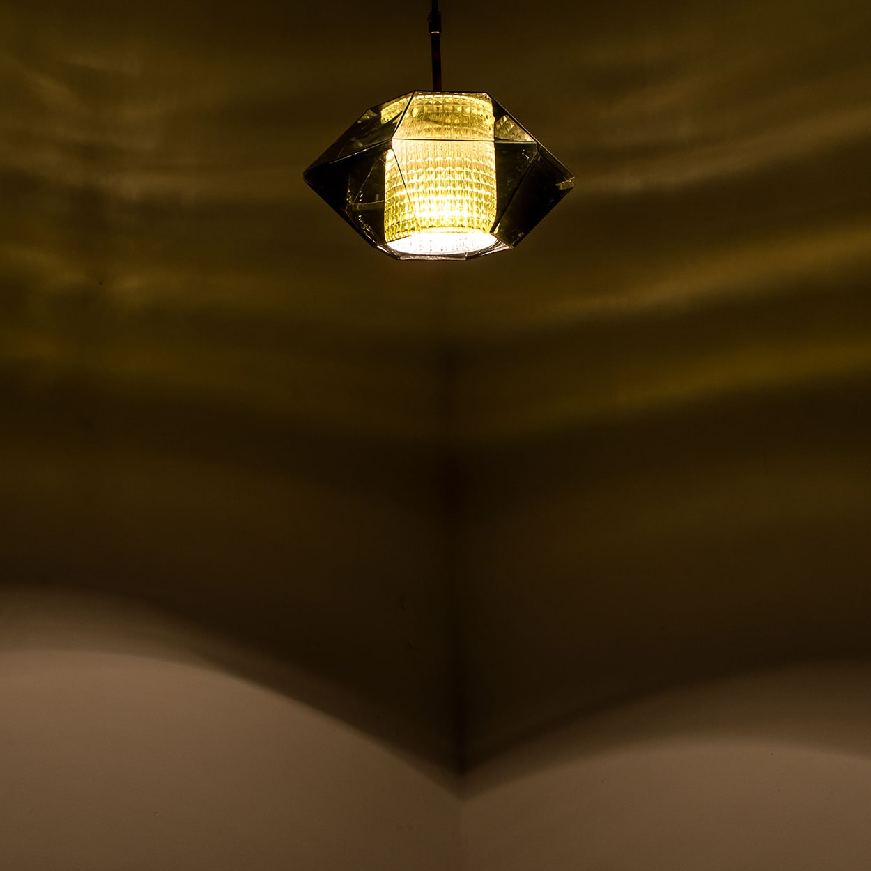 1 of the 3 Green Glass Hexagon Pendants by Carl Fagerlund for Orrefors, 1960s