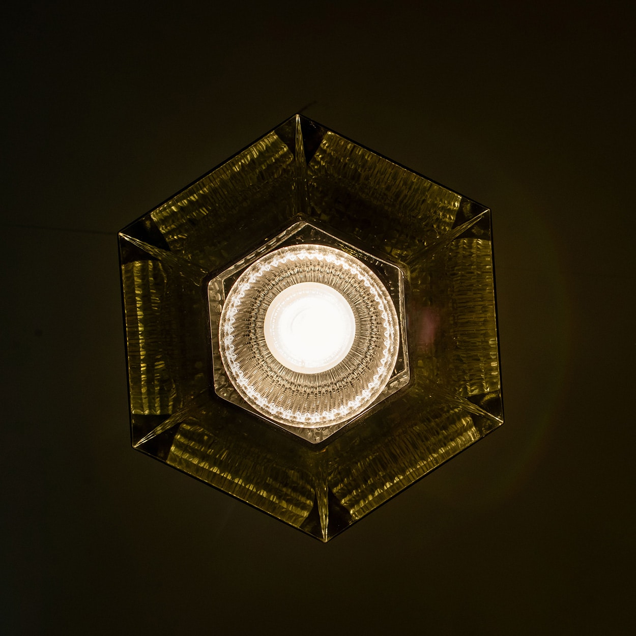 1 of the 3 Green Glass Hexagon Pendants by Carl Fagerlund for Orrefors, 1960s