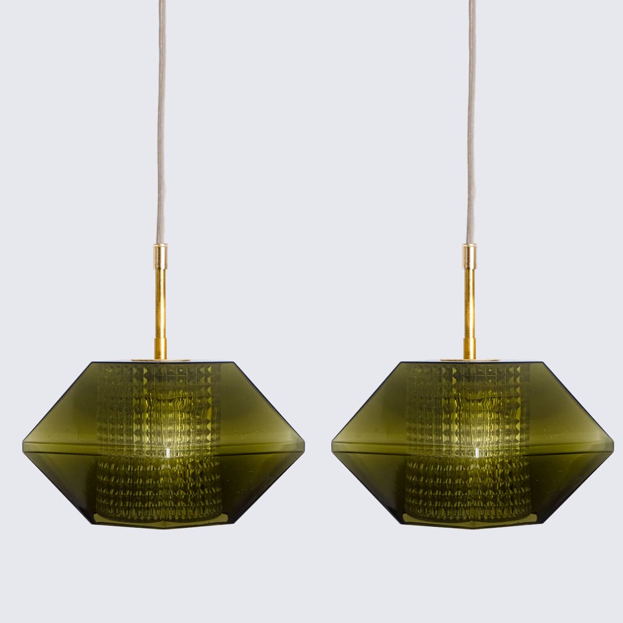1 of the 3 Green Glass Hexagon Pendants by Carl Fagerlund for Orrefors, 1960s