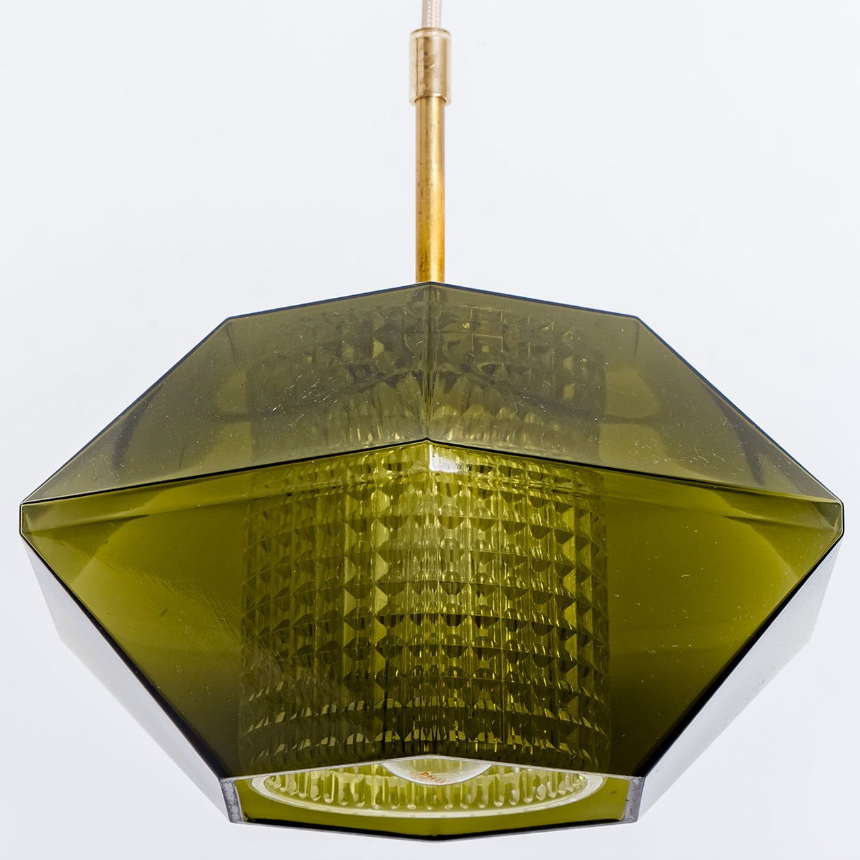 1 of the 3 Green Glass Hexagon Pendants by Carl Fagerlund for Orrefors, 1960s