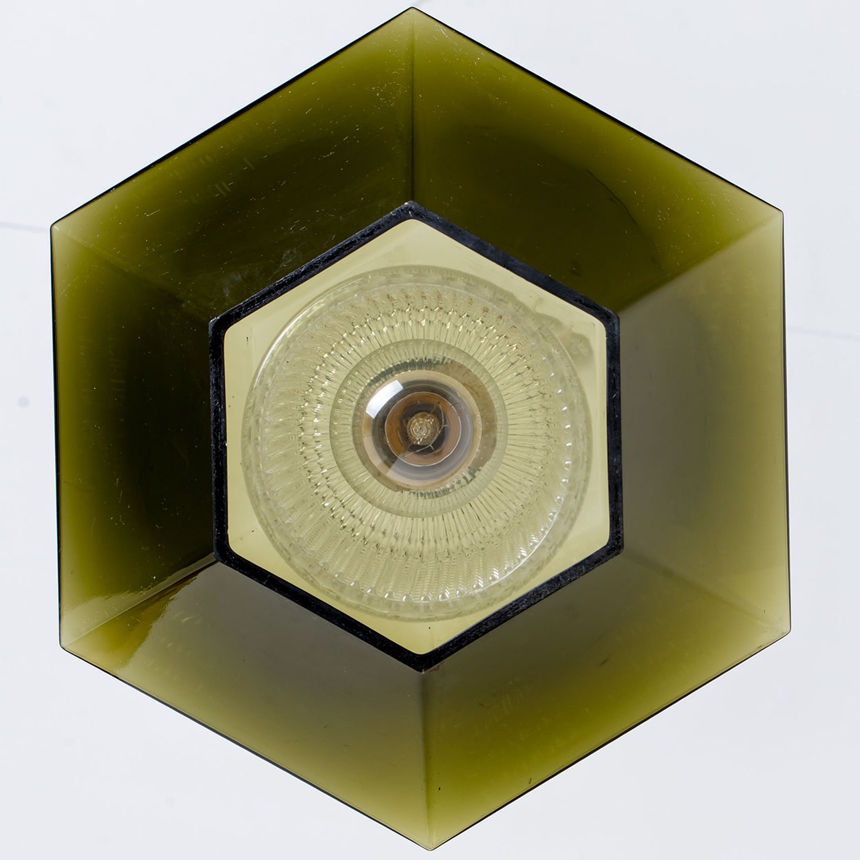1 of the 3 Green Glass Hexagon Pendants by Carl Fagerlund for Orrefors, 1960s
