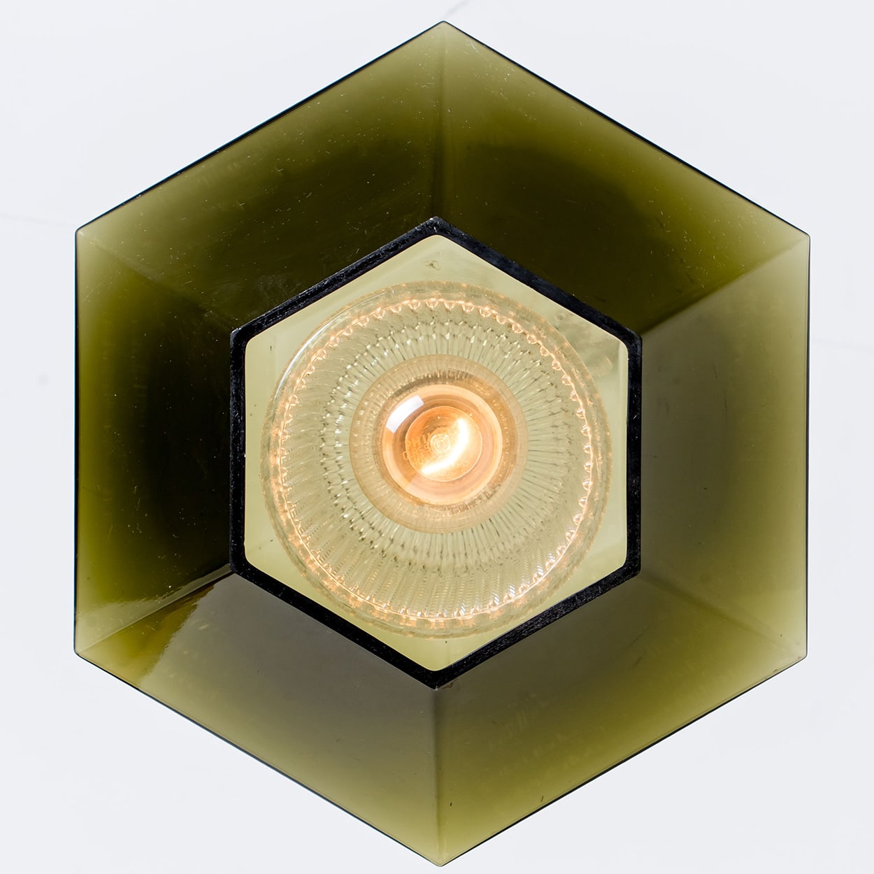 1 of the 3 Green Glass Hexagon Pendants by Carl Fagerlund for Orrefors, 1960s