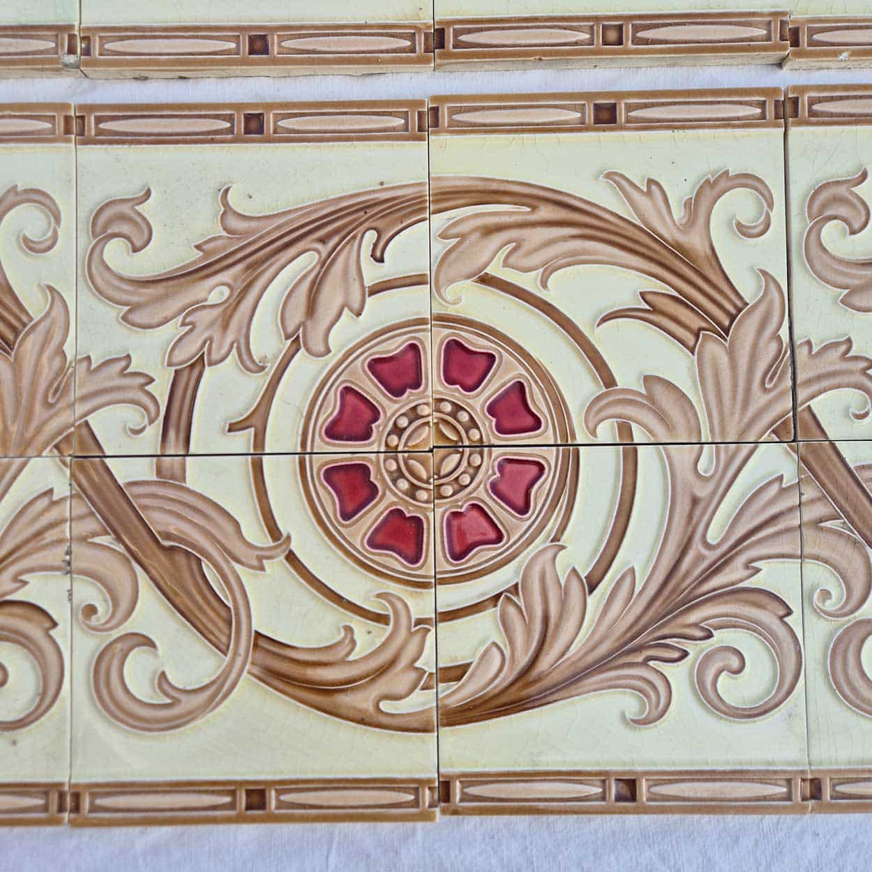 1 of the 12 Sets Art Deco Glazed Relief Tiles by Freres and Hemiksen, circa 1920