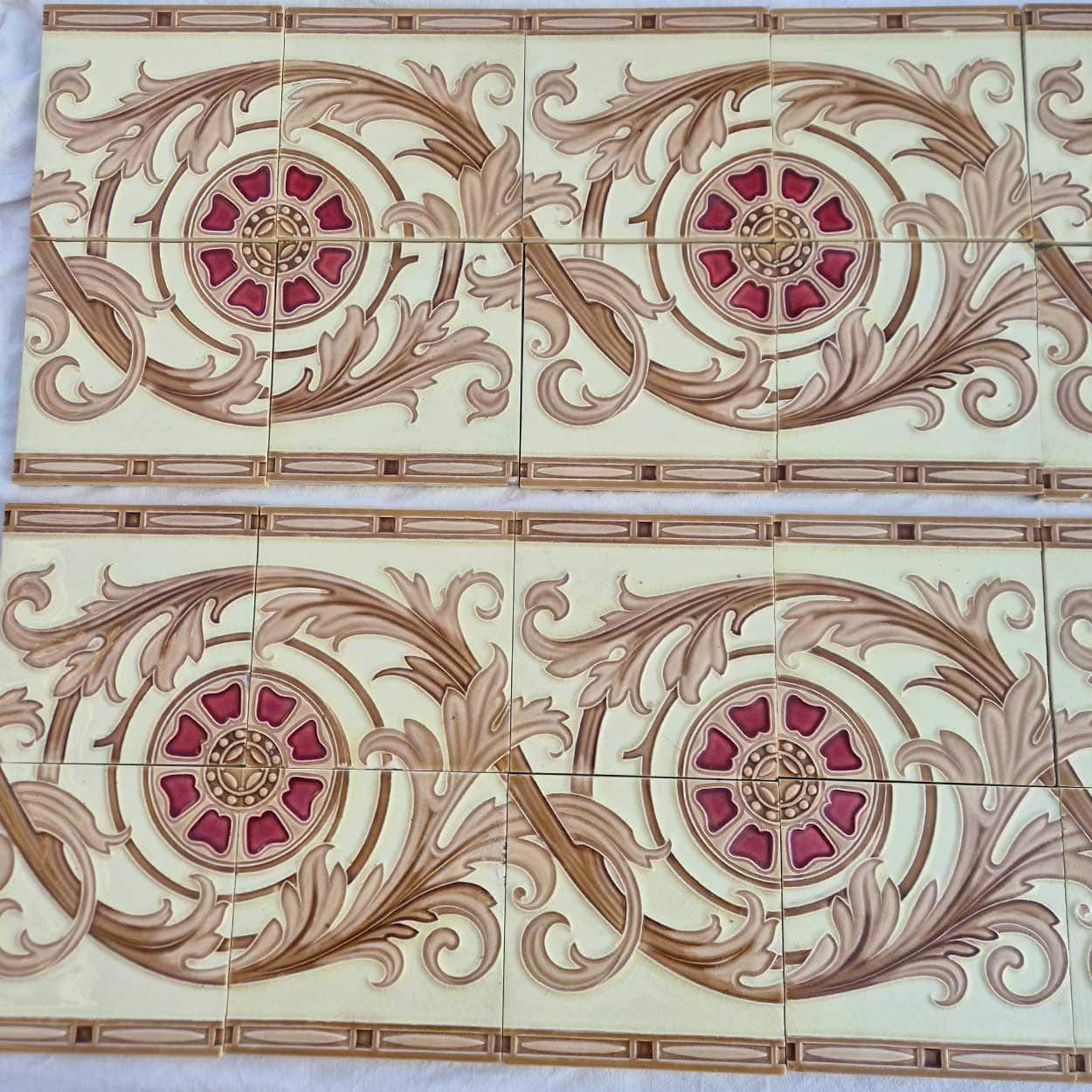 1 of the 12 Sets Art Deco Glazed Relief Tiles by Freres and Hemiksen, circa 1920