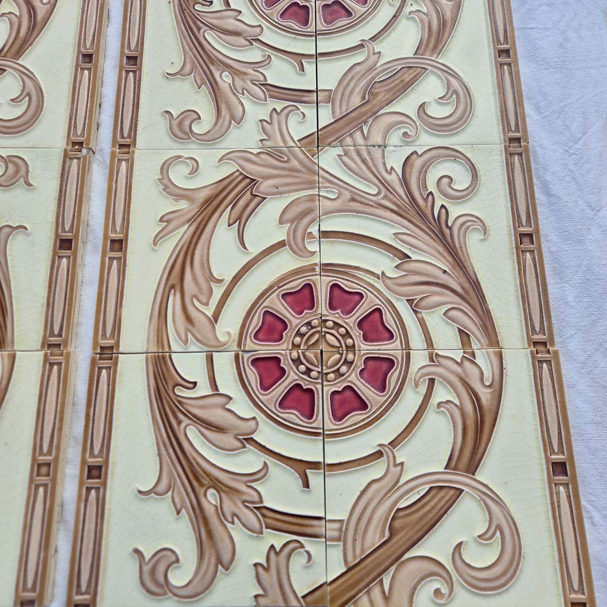 1 of the 12 Sets Art Deco Glazed Relief Tiles by Freres and Hemiksen, circa 1920