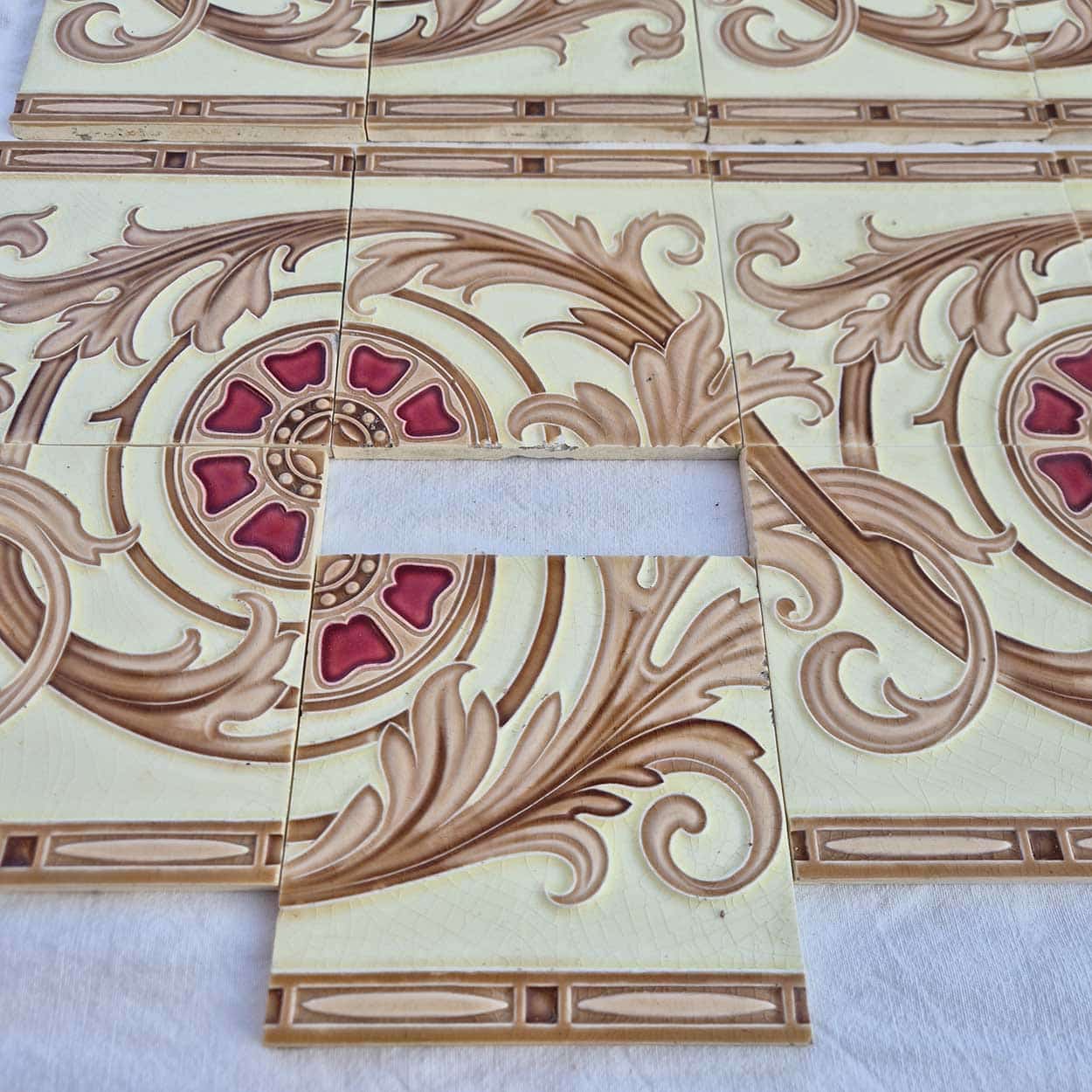 1 of the 12 Sets Art Deco Glazed Relief Tiles by Freres and Hemiksen, circa 1920