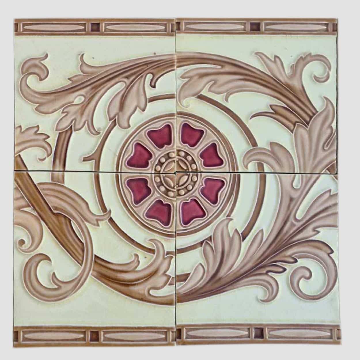 1 of the 12 Sets Art Deco Glazed Relief Tiles by Freres and Hemiksen, circa 1920