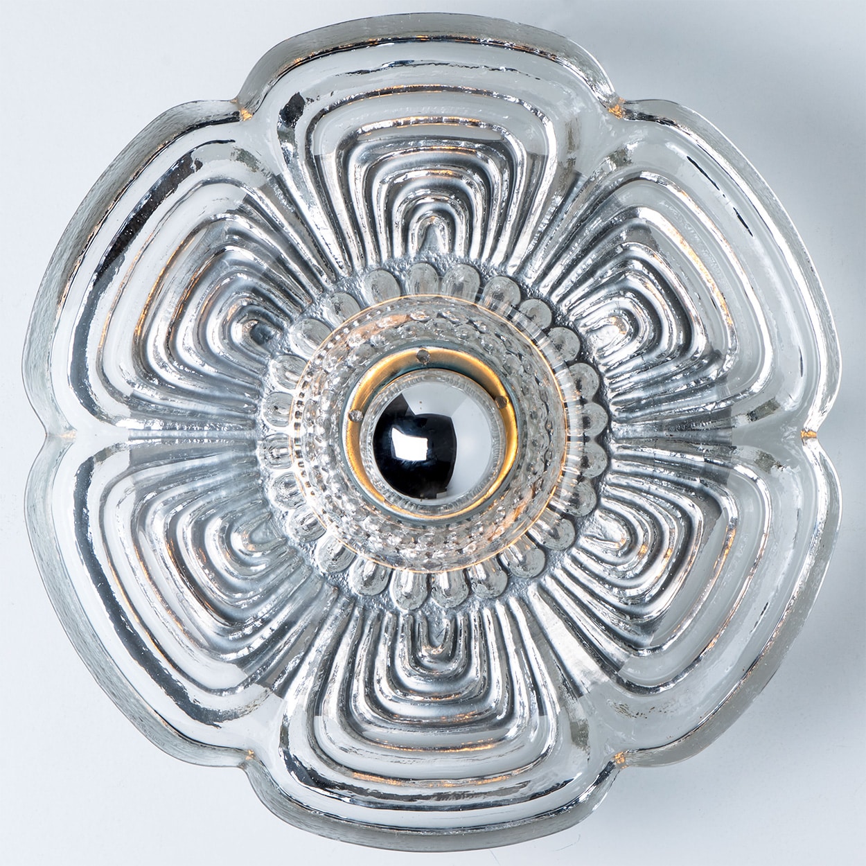 Pair Flower Glass Wall lights Flush Mounts by Heinz Neuhaus Leuchten, 1970