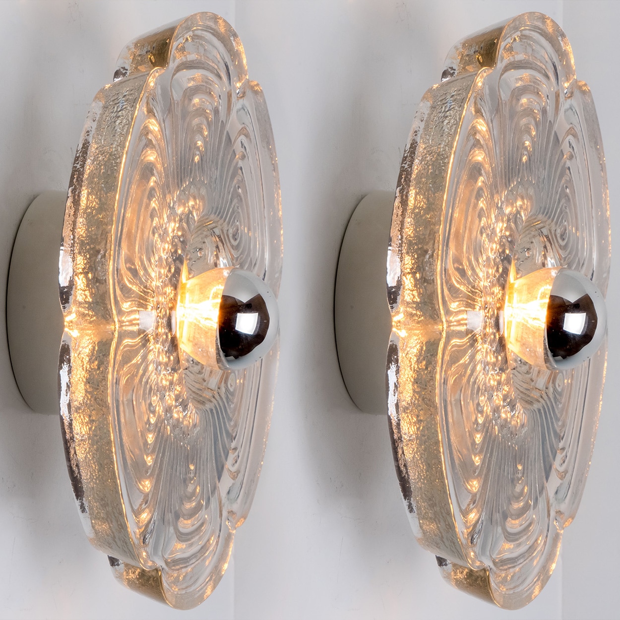 Pair Flower Glass Wall lights Flush Mounts by Heinz Neuhaus Leuchten, 1970