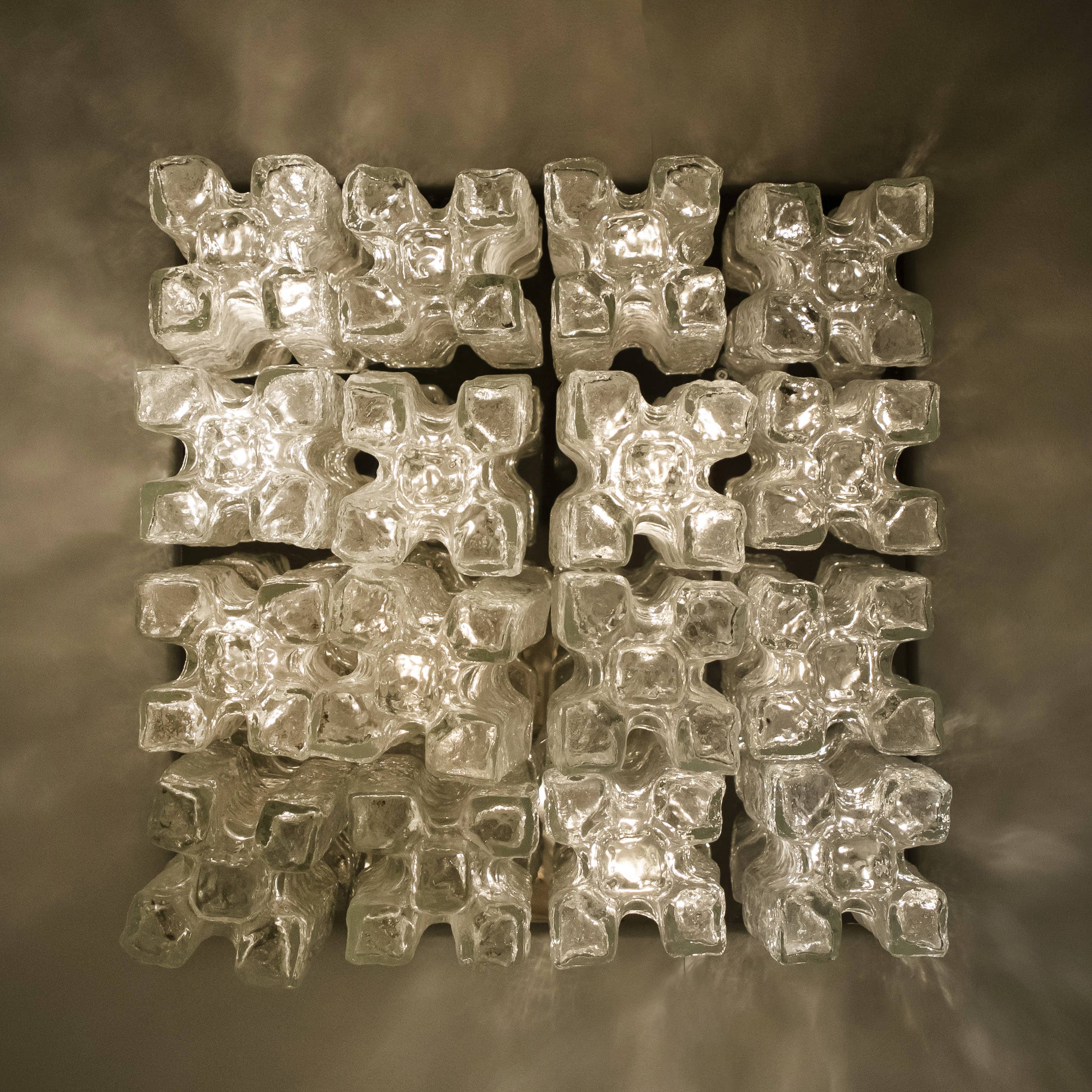 1 of the 2 Large Kalmar Granada Brass Glass Flush Mounts, 1970s