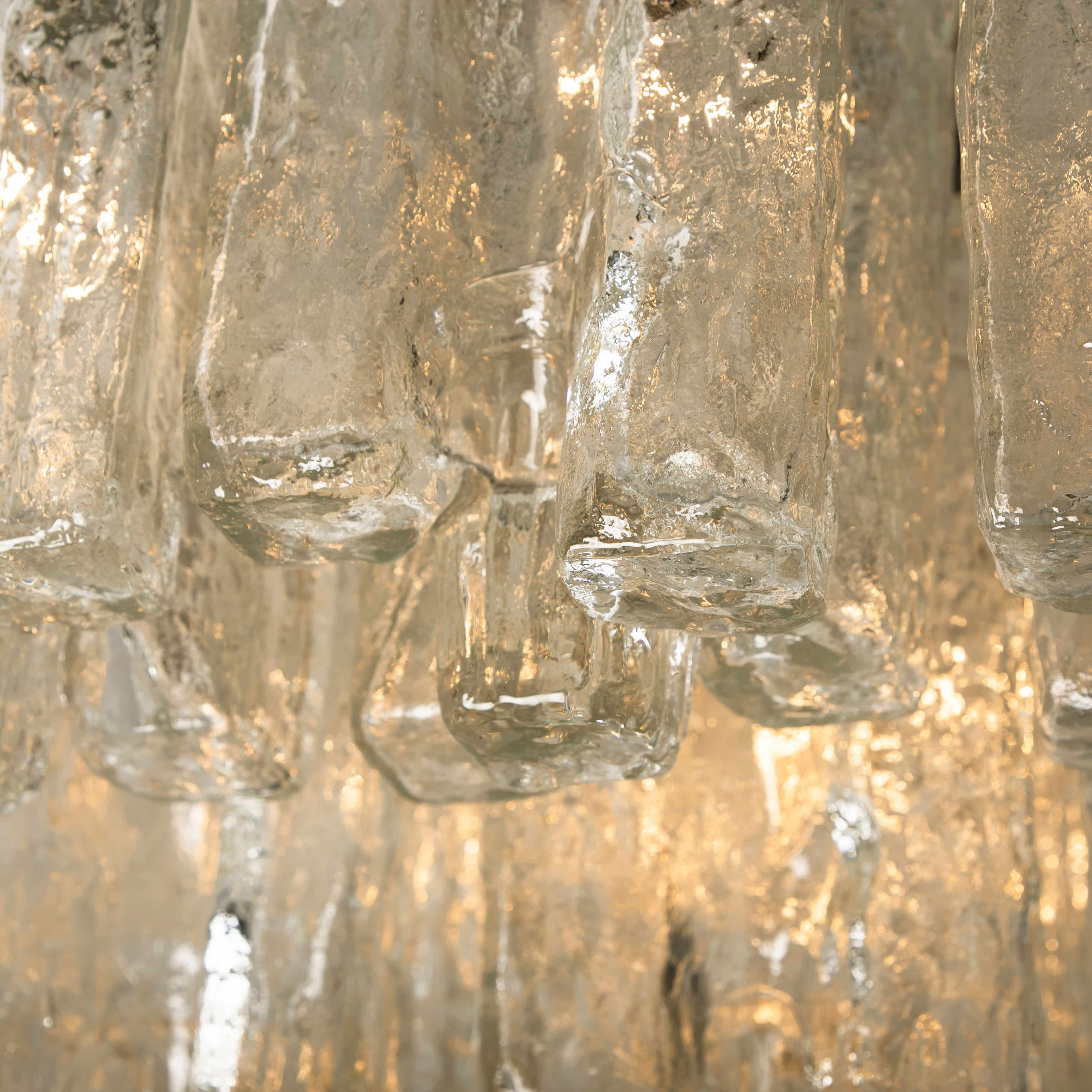 1 of the 2 Large Kalmar Granada Brass Glass Flush Mounts, 1970s