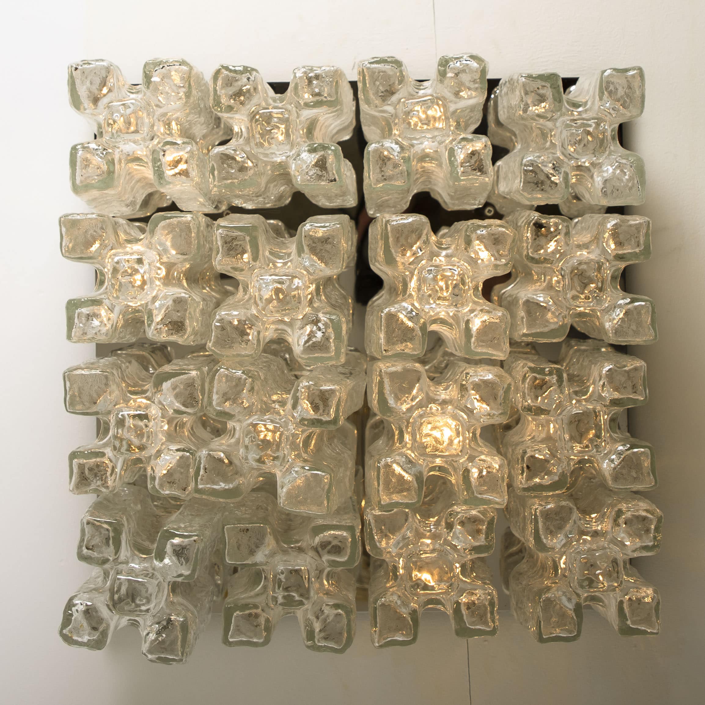 1 of the 2 Large Kalmar Granada Brass Glass Flush Mounts, 1970s