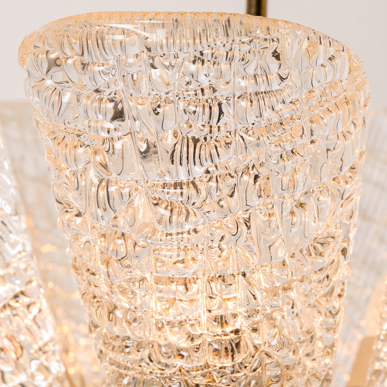 Beautiful 5 Leafs of Ice Glass and Brass Chandelier by Kalmar, 1960