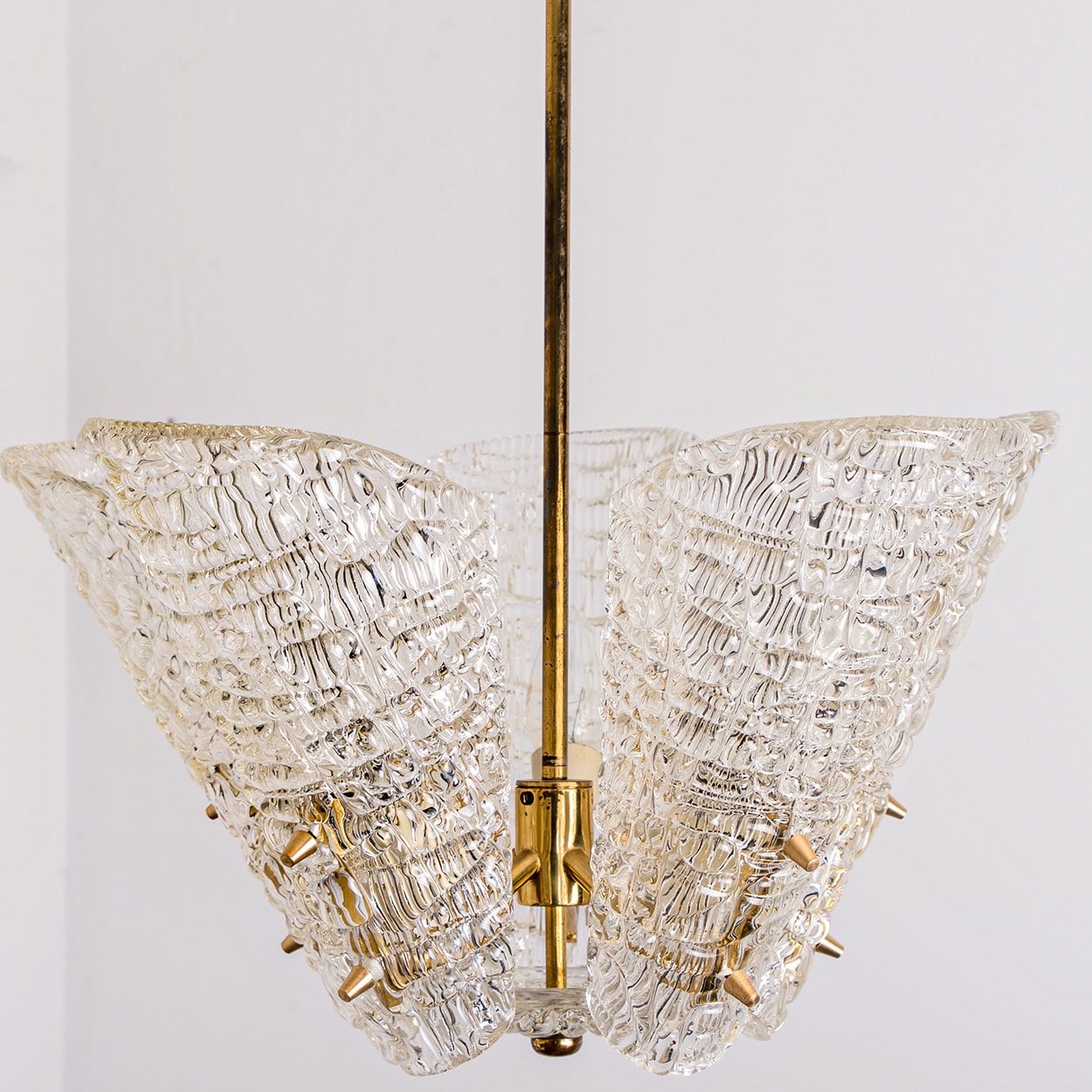 Beautiful 5 Leafs of Ice Glass and Brass Chandelier by Kalmar, 1960
