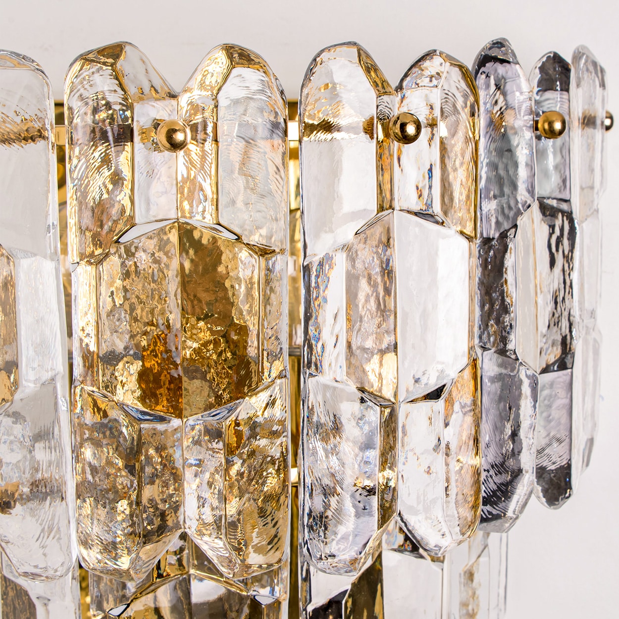 XL Pair of J.T. Kalmar 'Palazzo' Wall Light Fixtures Gilt Brass and Glass