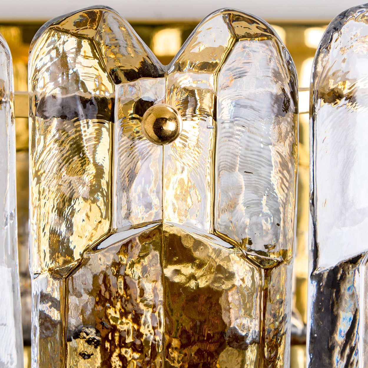 XL Pair of J.T. Kalmar 'Palazzo' Wall Light Fixtures Gilt Brass and Glass