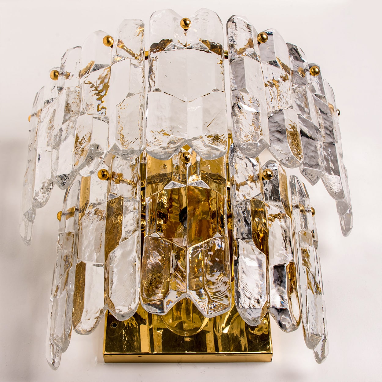 XL Pair of J.T. Kalmar 'Palazzo' Wall Light Fixtures Gilt Brass and Glass