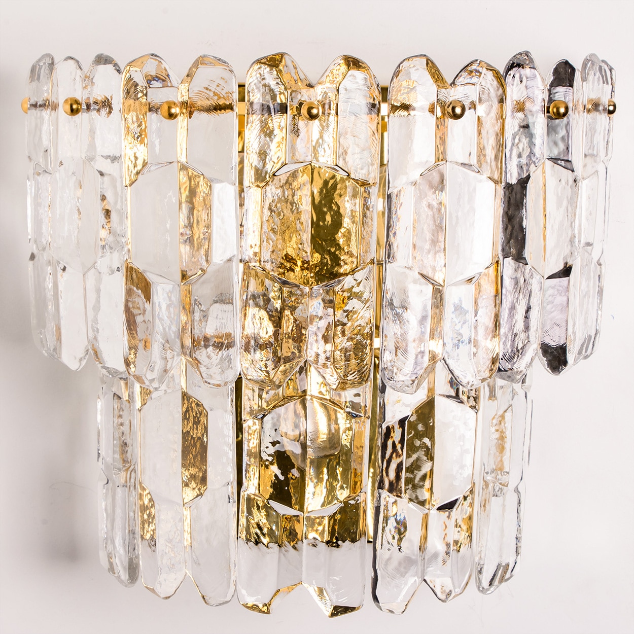 XL Pair of J.T. Kalmar 'Palazzo' Wall Light Fixtures Gilt Brass and Glass