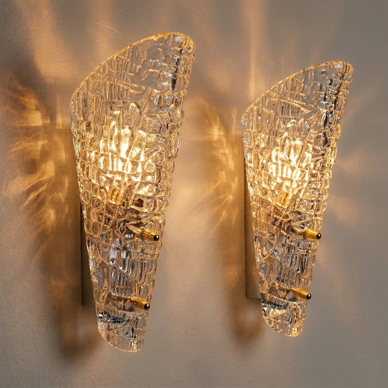 Several Solid Glass and Brass Wall Lights by J.T. Kalmar, 1960