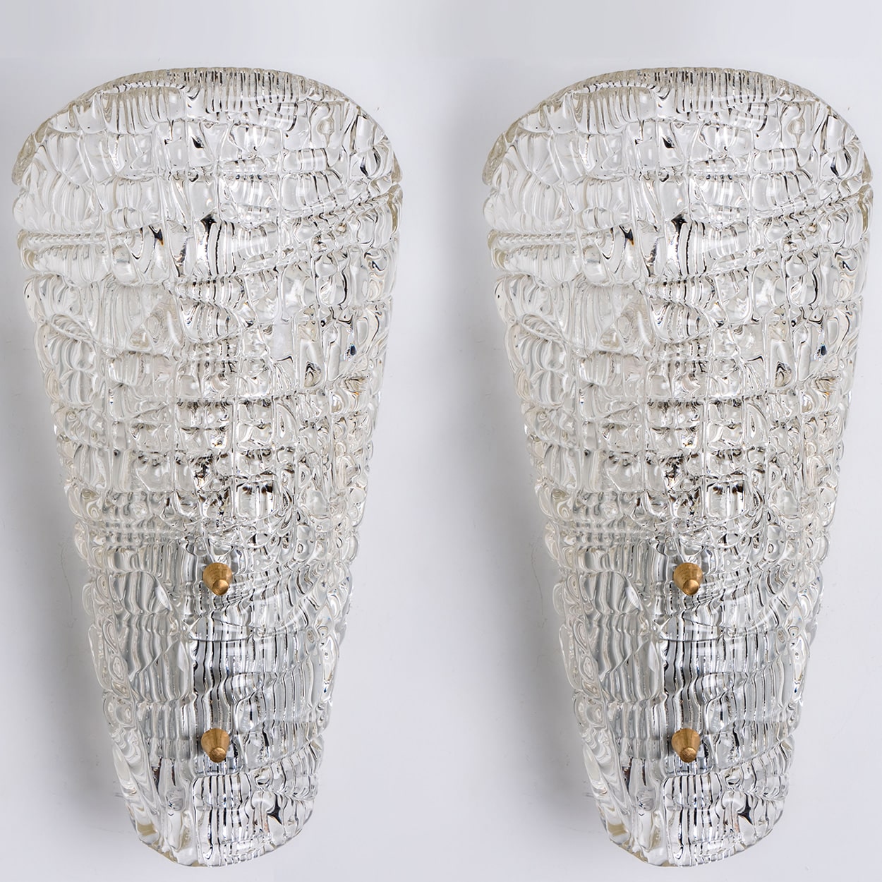 Several Solid Glass and Brass Wall Lights by J.T. Kalmar, 1960