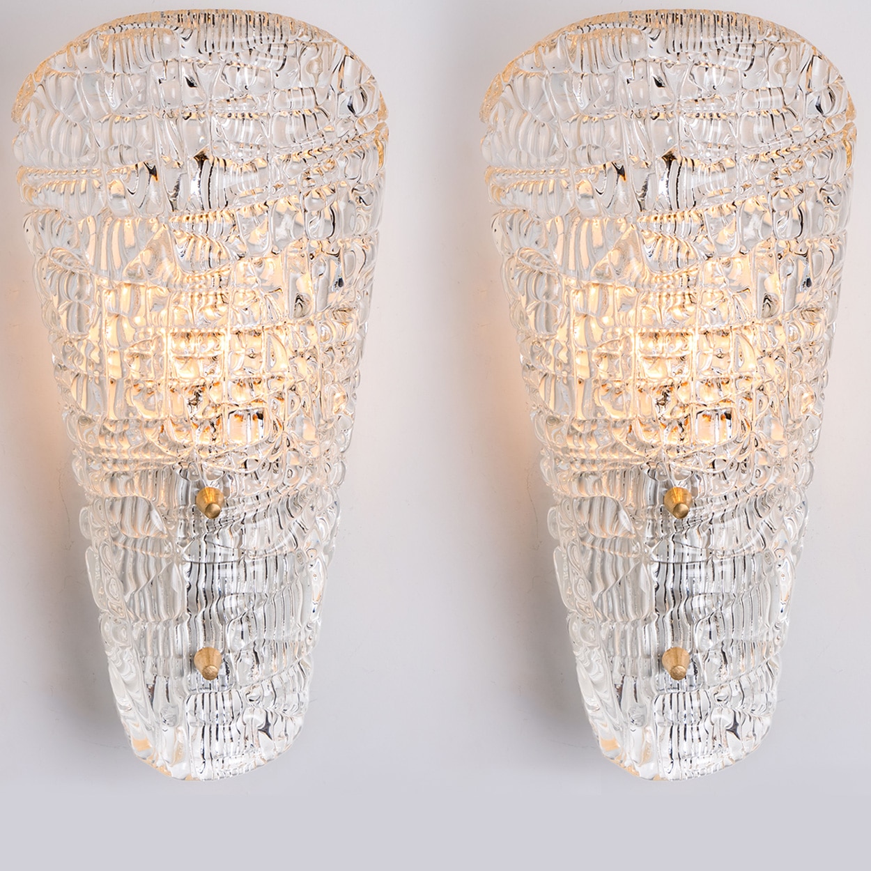 Several Solid Glass and Brass Wall Lights by J.T. Kalmar, 1960