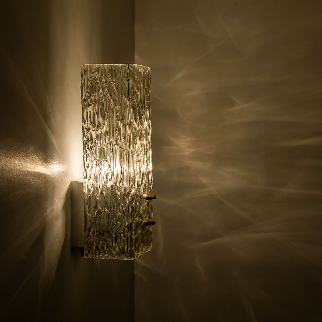 Pair of Kalmar Vertical Ribbed Brass Glass Wall Lights, 1970s