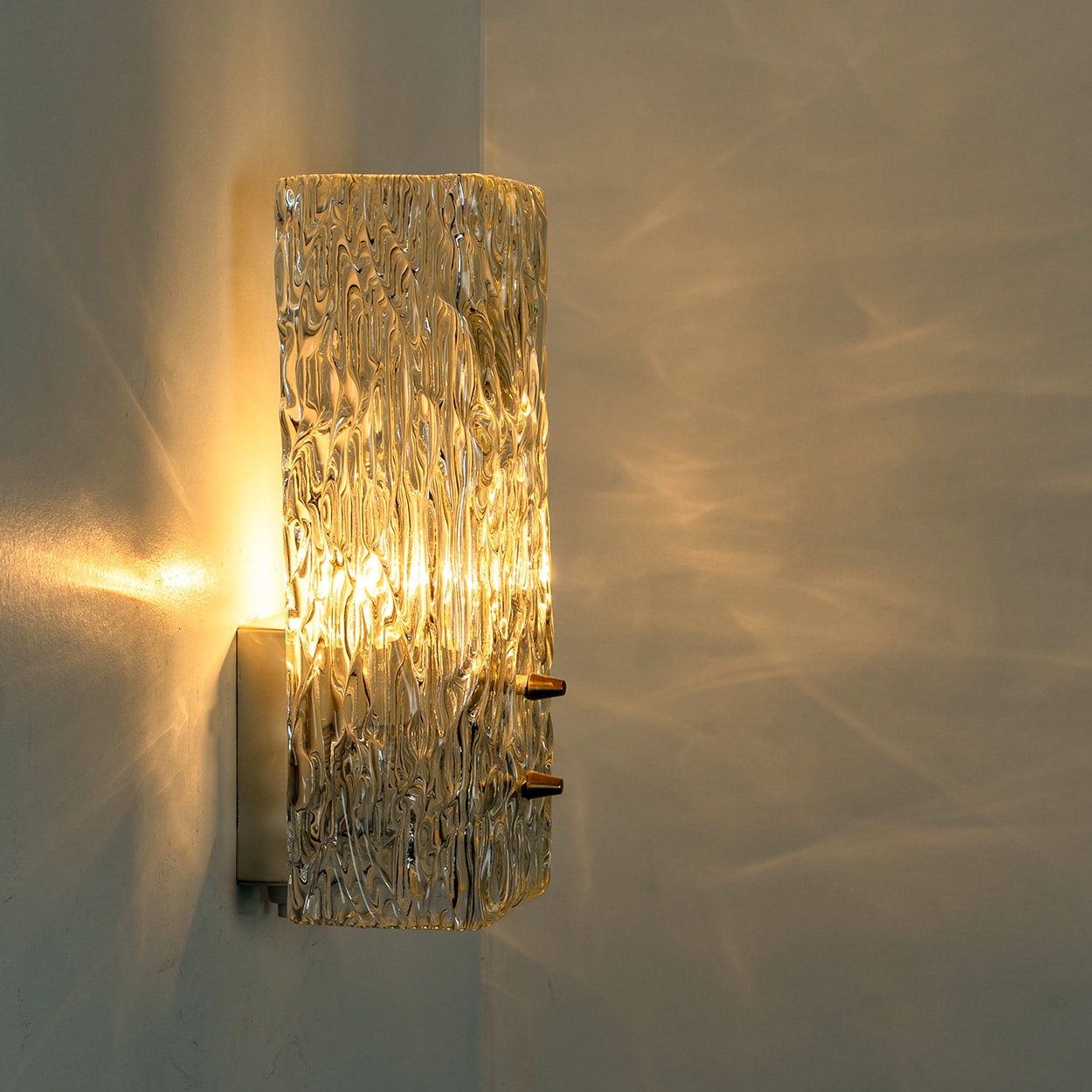 Pair of Kalmar Vertical Ribbed Brass Glass Wall Lights, 1970s