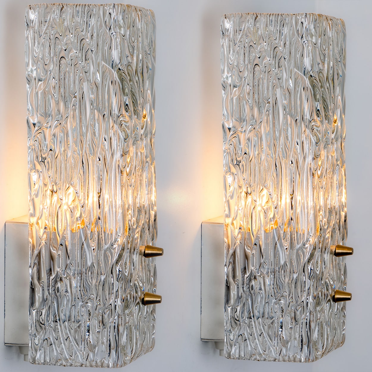 Pair of Kalmar Vertical Ribbed Brass Glass Wall Lights, 1970s