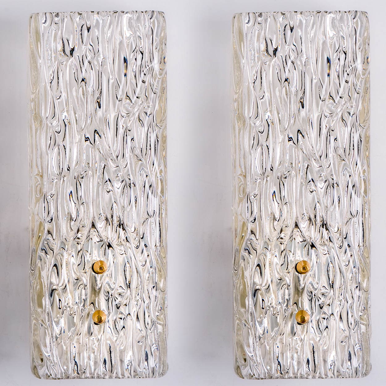 Pair of Kalmar Vertical Ribbed Brass Glass Wall Lights, 1970s