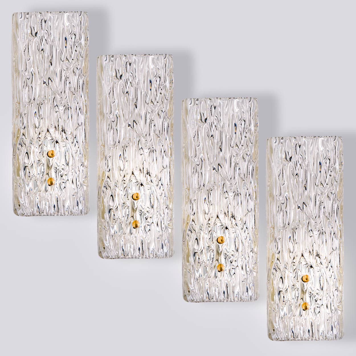 Pair of Kalmar Vertical Ribbed Brass Glass Wall Lights, 1970s