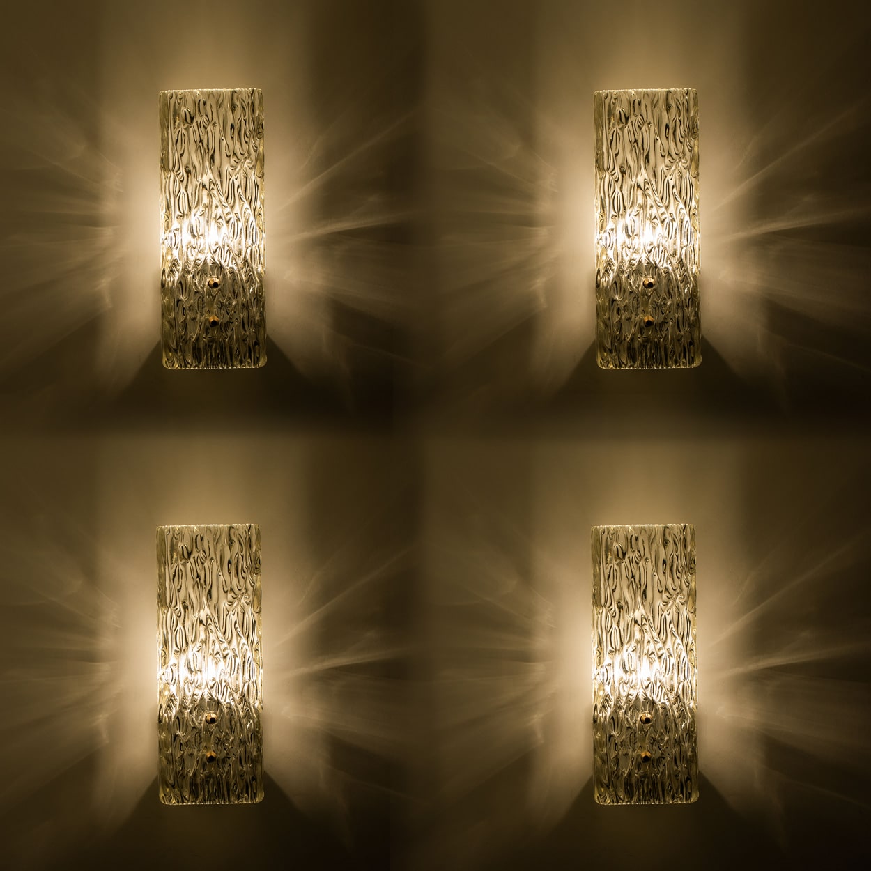 Pair of Kalmar Vertical Ribbed Brass Glass Wall Lights, 1970s