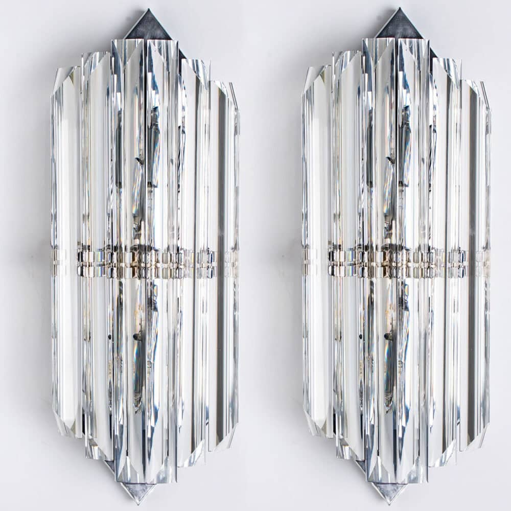 Several Wall Sconces with 6 Rods Clear Glass and Chrome, Italy
