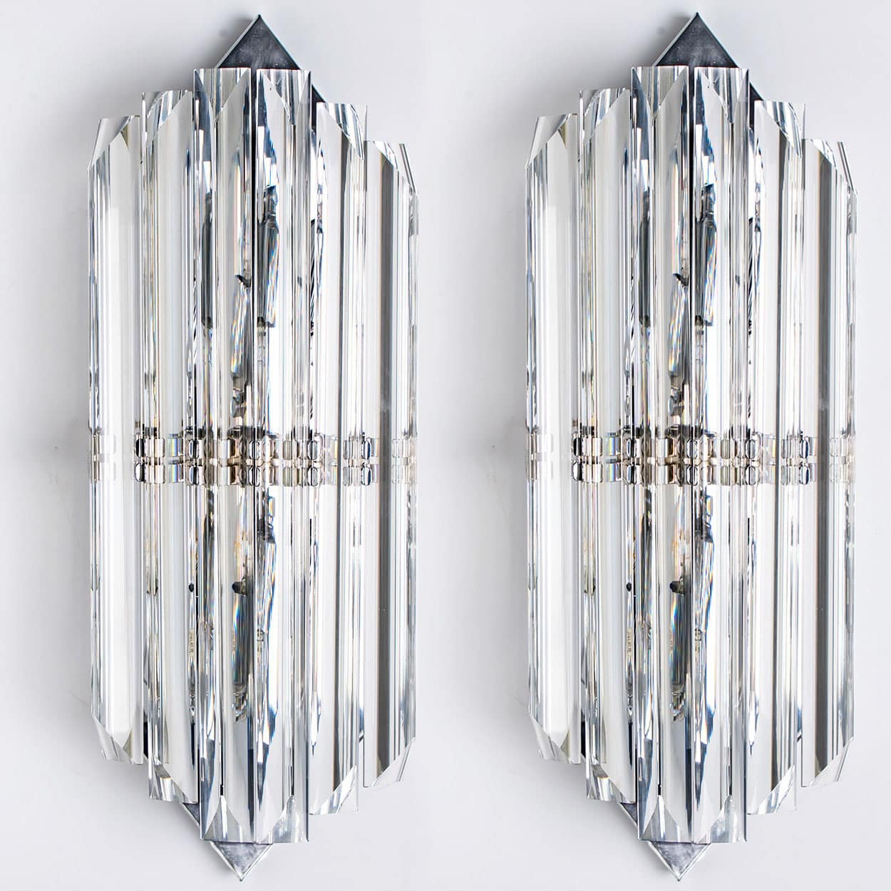 Several Wall Sconces with 6 Rods Clear Glass and Chrome, Italy