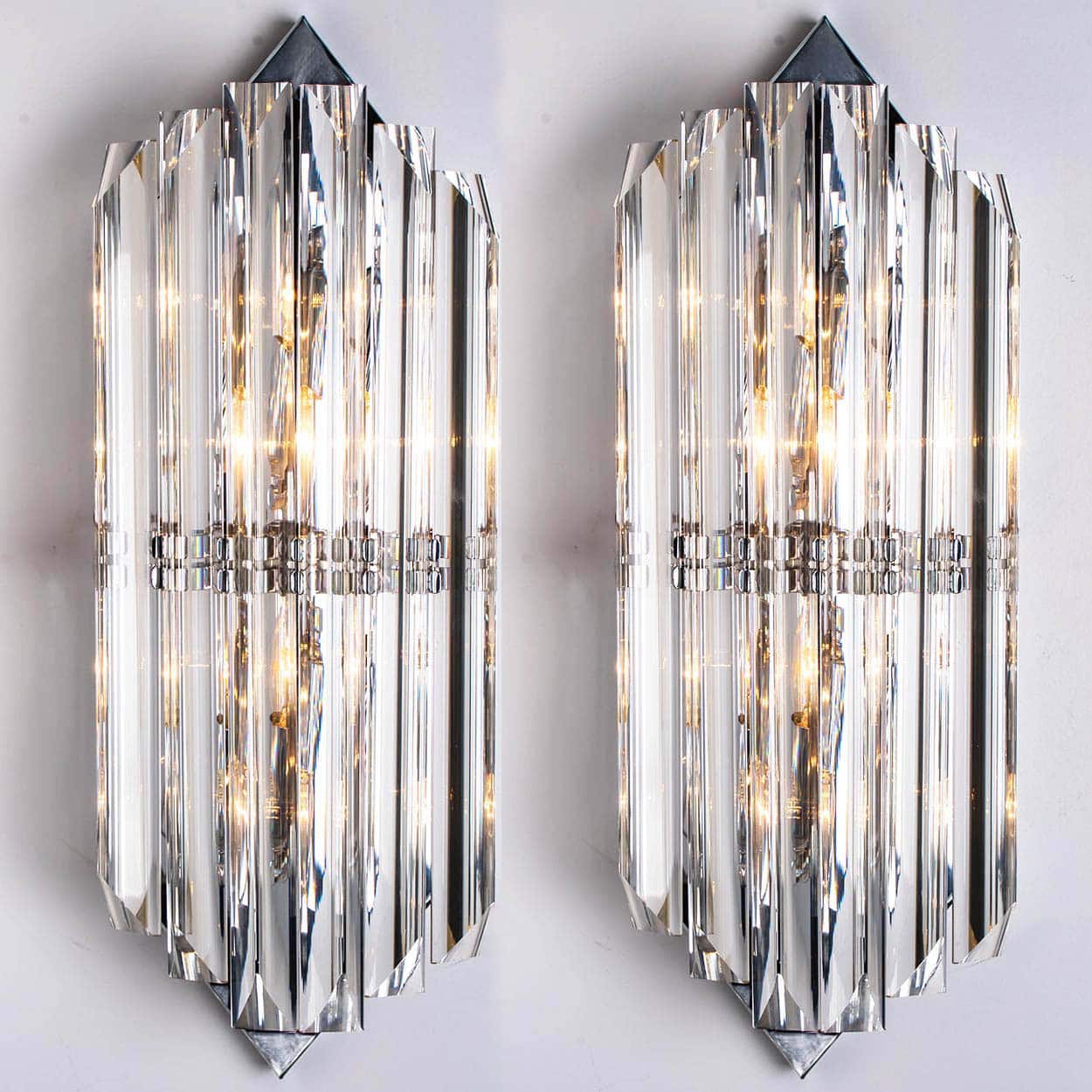 Several Wall Sconces with 6 Rods Clear Glass and Chrome, Italy