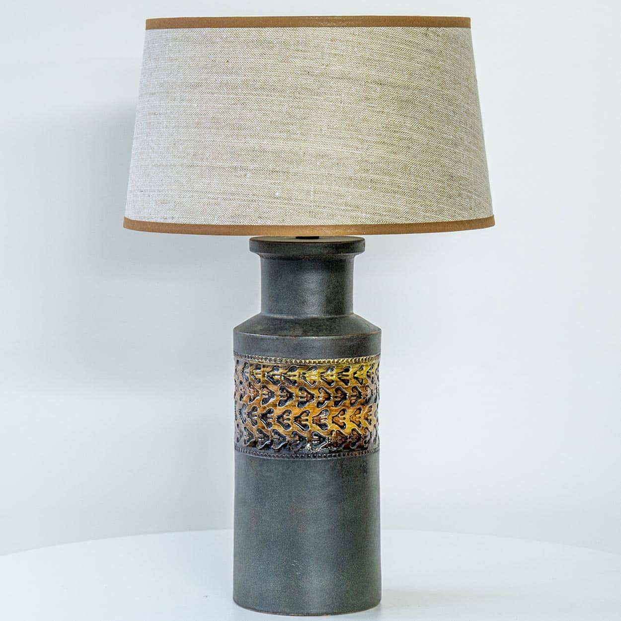 Set of 2 Ceramic Lamps, Custom Made Silk Shades by R. Houben