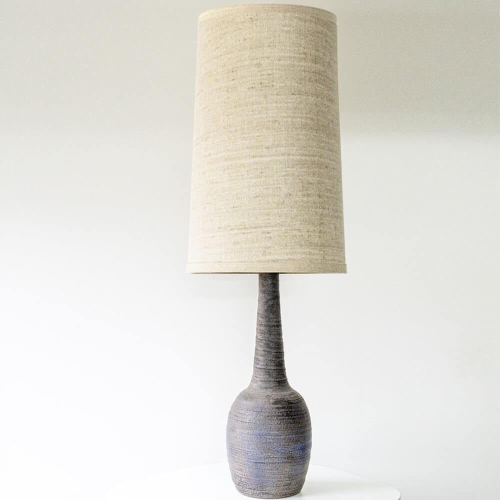 Large Lilac Ceramic Lamp, Custom Made Beige Lampshade by R. Houben