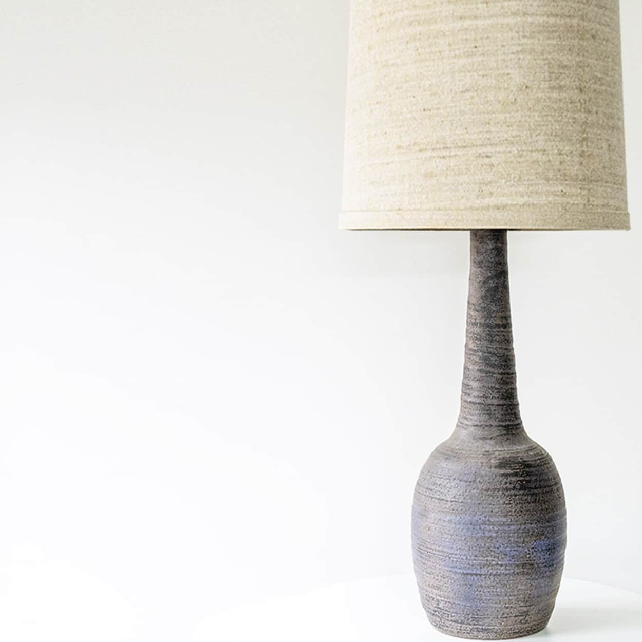 Large Lilac Ceramic Lamp, Custom Made Beige Lampshade by R. Houben